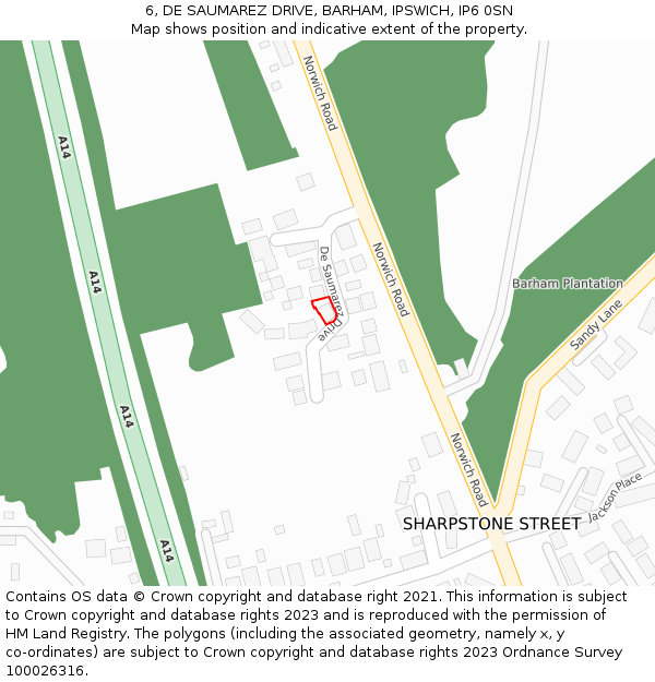 6, DE SAUMAREZ DRIVE, BARHAM, IPSWICH, IP6 0SN: Location map and indicative extent of plot