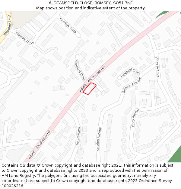 6, DEANSFIELD CLOSE, ROMSEY, SO51 7NE: Location map and indicative extent of plot