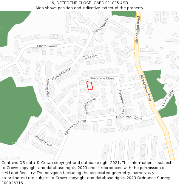 6, DEEPDENE CLOSE, CARDIFF, CF5 4SB: Location map and indicative extent of plot
