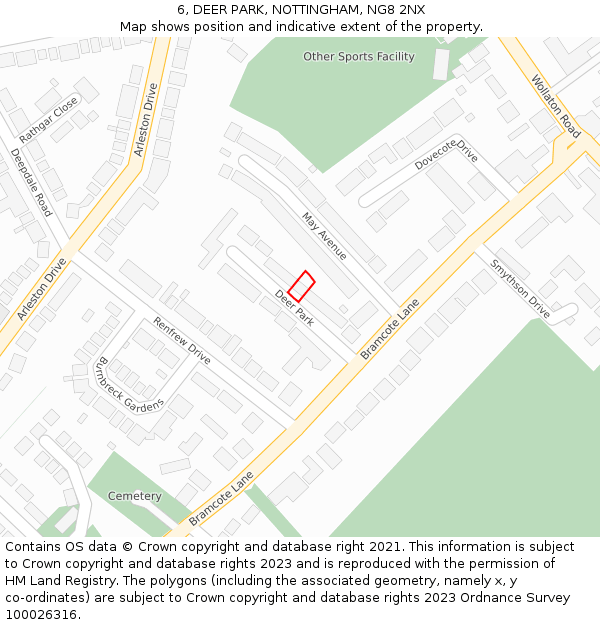 6, DEER PARK, NOTTINGHAM, NG8 2NX: Location map and indicative extent of plot