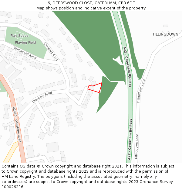 6, DEERSWOOD CLOSE, CATERHAM, CR3 6DE: Location map and indicative extent of plot