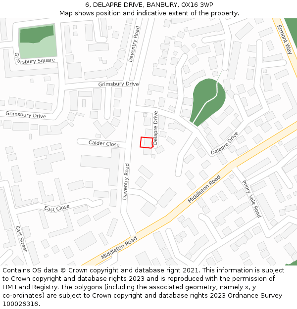 6, DELAPRE DRIVE, BANBURY, OX16 3WP: Location map and indicative extent of plot