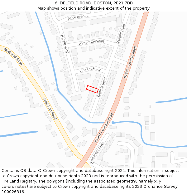 6, DELFIELD ROAD, BOSTON, PE21 7BB: Location map and indicative extent of plot