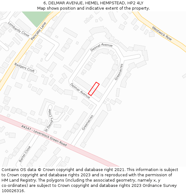 6, DELMAR AVENUE, HEMEL HEMPSTEAD, HP2 4LY: Location map and indicative extent of plot