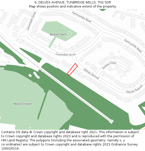 6, DELVES AVENUE, TUNBRIDGE WELLS, TN2 5DR: Location map and indicative extent of plot