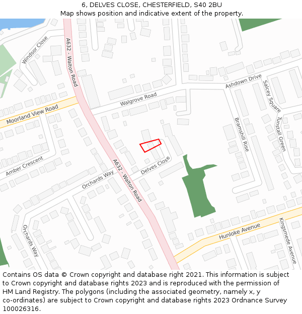 6, DELVES CLOSE, CHESTERFIELD, S40 2BU: Location map and indicative extent of plot