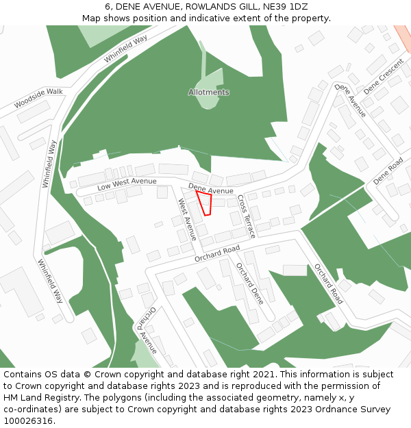 6, DENE AVENUE, ROWLANDS GILL, NE39 1DZ: Location map and indicative extent of plot