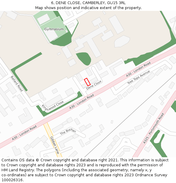 6, DENE CLOSE, CAMBERLEY, GU15 3RL: Location map and indicative extent of plot