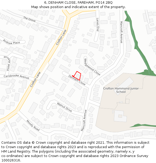 6, DENHAM CLOSE, FAREHAM, PO14 2BQ: Location map and indicative extent of plot