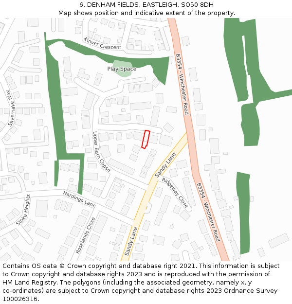 6, DENHAM FIELDS, EASTLEIGH, SO50 8DH: Location map and indicative extent of plot