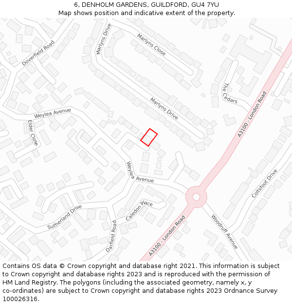 6, DENHOLM GARDENS, GUILDFORD, GU4 7YU: Location map and indicative extent of plot