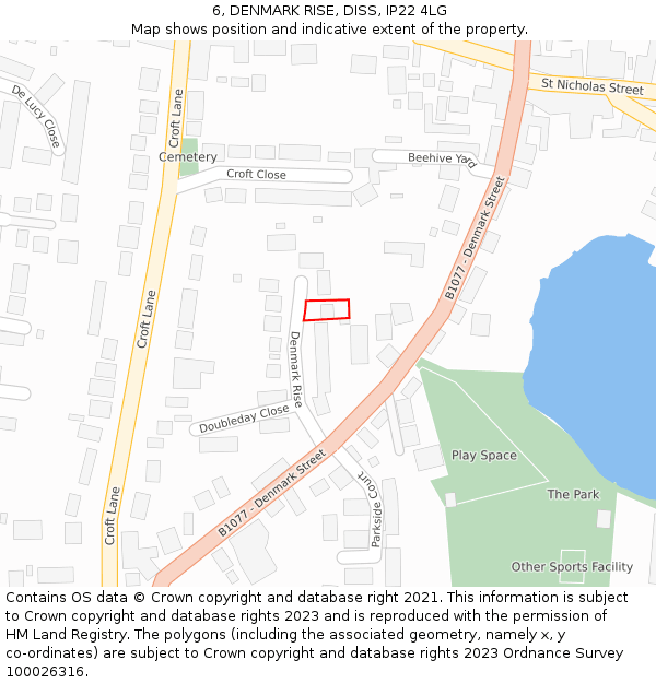 6, DENMARK RISE, DISS, IP22 4LG: Location map and indicative extent of plot