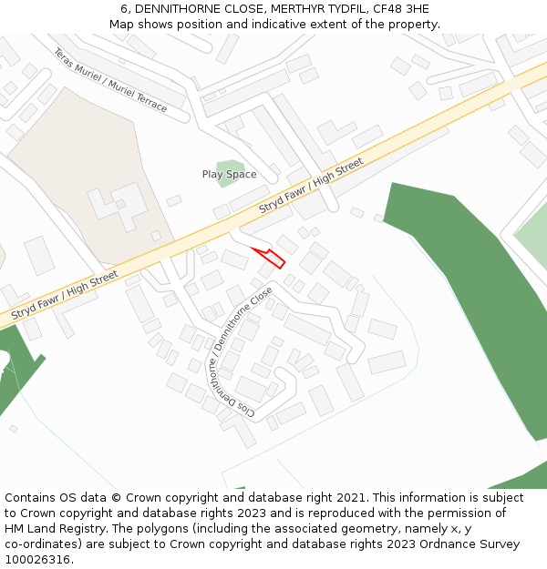 6, DENNITHORNE CLOSE, MERTHYR TYDFIL, CF48 3HE: Location map and indicative extent of plot