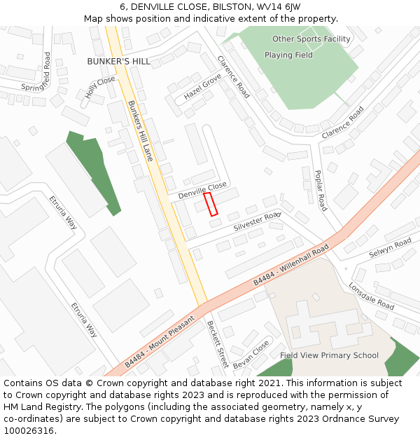 6, DENVILLE CLOSE, BILSTON, WV14 6JW: Location map and indicative extent of plot