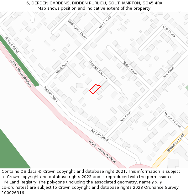 6, DEPDEN GARDENS, DIBDEN PURLIEU, SOUTHAMPTON, SO45 4RX: Location map and indicative extent of plot