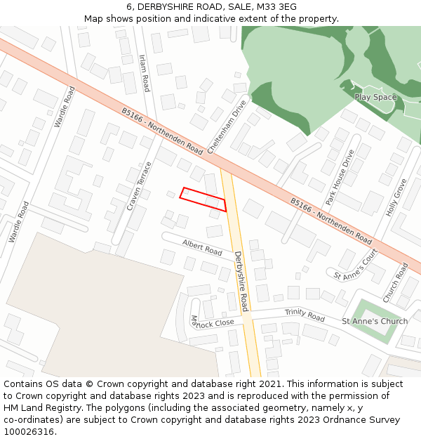 6, DERBYSHIRE ROAD, SALE, M33 3EG: Location map and indicative extent of plot