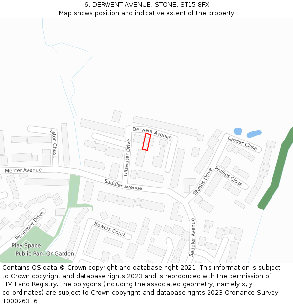 6, DERWENT AVENUE, STONE, ST15 8FX: Location map and indicative extent of plot