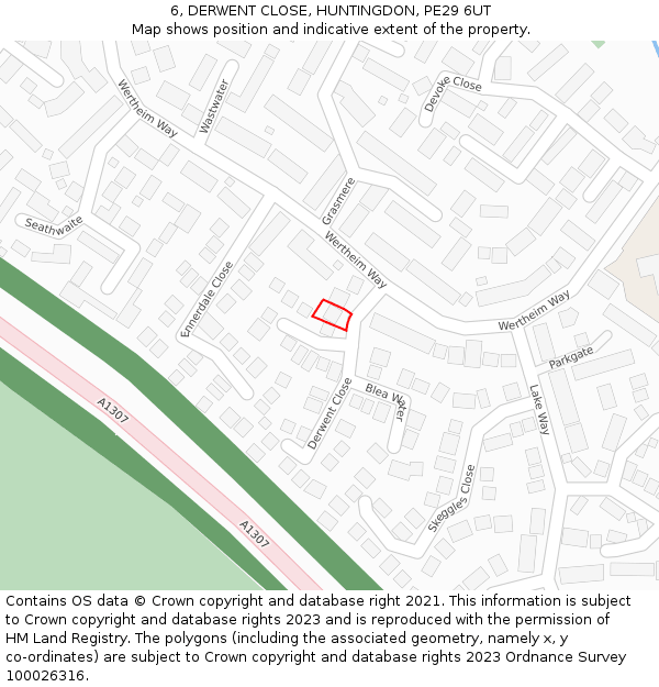 6, DERWENT CLOSE, HUNTINGDON, PE29 6UT: Location map and indicative extent of plot