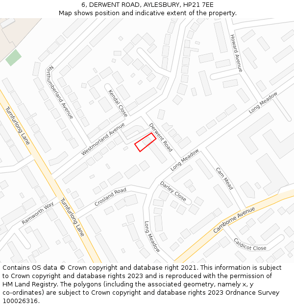 6, DERWENT ROAD, AYLESBURY, HP21 7EE: Location map and indicative extent of plot