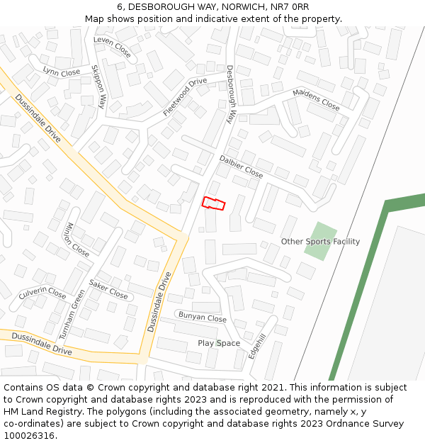6, DESBOROUGH WAY, NORWICH, NR7 0RR: Location map and indicative extent of plot