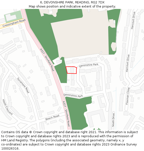 6, DEVONSHIRE PARK, READING, RG2 7DX: Location map and indicative extent of plot