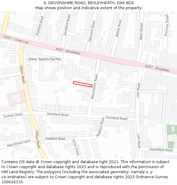 6, DEVONSHIRE ROAD, BEXLEYHEATH, DA6 8DS: Location map and indicative extent of plot