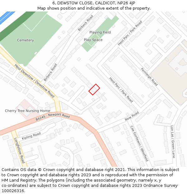 6, DEWSTOW CLOSE, CALDICOT, NP26 4JP: Location map and indicative extent of plot