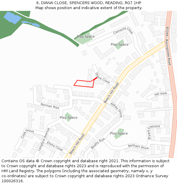 6, DIANA CLOSE, SPENCERS WOOD, READING, RG7 1HP: Location map and indicative extent of plot