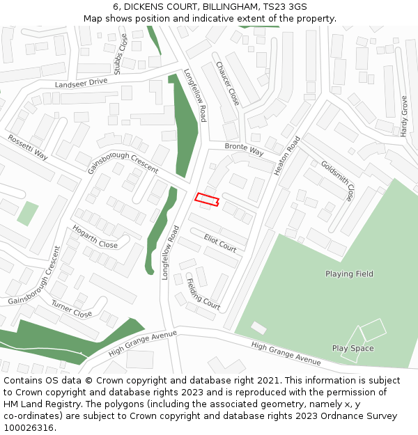 6, DICKENS COURT, BILLINGHAM, TS23 3GS: Location map and indicative extent of plot