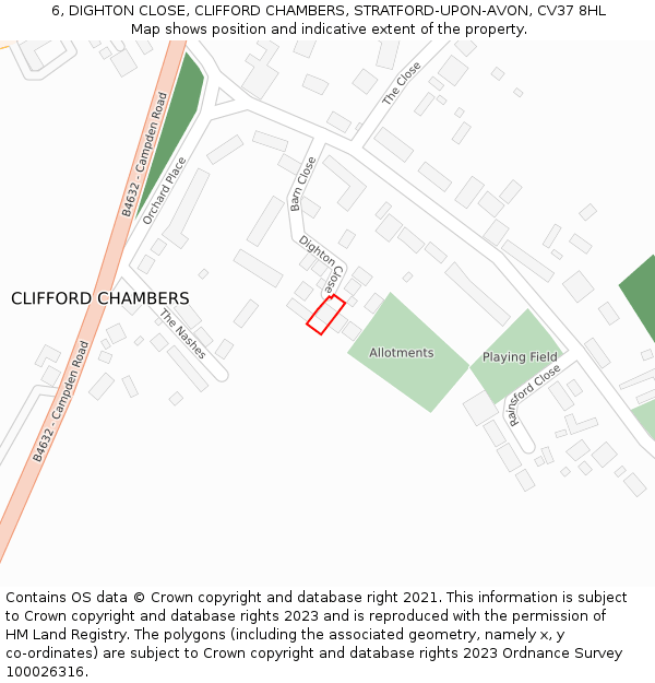 6, DIGHTON CLOSE, CLIFFORD CHAMBERS, STRATFORD-UPON-AVON, CV37 8HL: Location map and indicative extent of plot