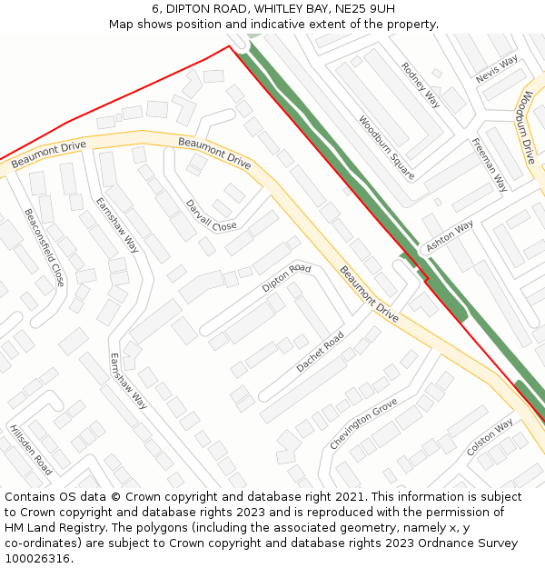 6, DIPTON ROAD, WHITLEY BAY, NE25 9UH: Location map and indicative extent of plot