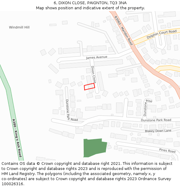6, DIXON CLOSE, PAIGNTON, TQ3 3NA: Location map and indicative extent of plot