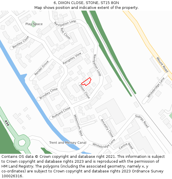 6, DIXON CLOSE, STONE, ST15 8GN: Location map and indicative extent of plot