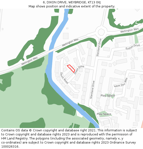 6, DIXON DRIVE, WEYBRIDGE, KT13 0XJ: Location map and indicative extent of plot