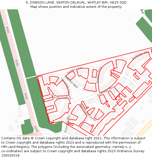 6, DOBSON LANE, SEATON DELAVAL, WHITLEY BAY, NE25 0QD: Location map and indicative extent of plot