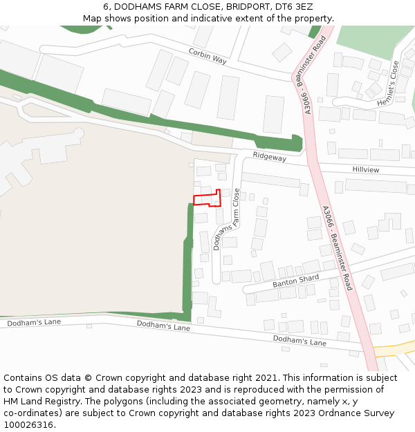 6, DODHAMS FARM CLOSE, BRIDPORT, DT6 3EZ: Location map and indicative extent of plot