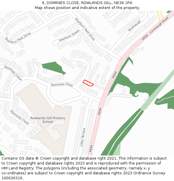 6, DOMINIES CLOSE, ROWLANDS GILL, NE39 1PA: Location map and indicative extent of plot