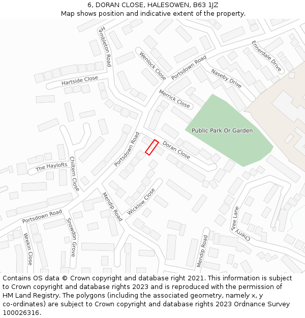 6, DORAN CLOSE, HALESOWEN, B63 1JZ: Location map and indicative extent of plot