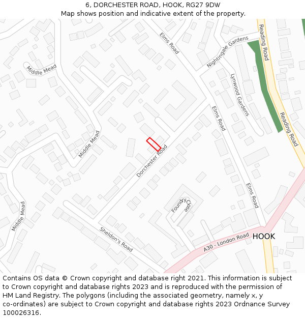 6, DORCHESTER ROAD, HOOK, RG27 9DW: Location map and indicative extent of plot