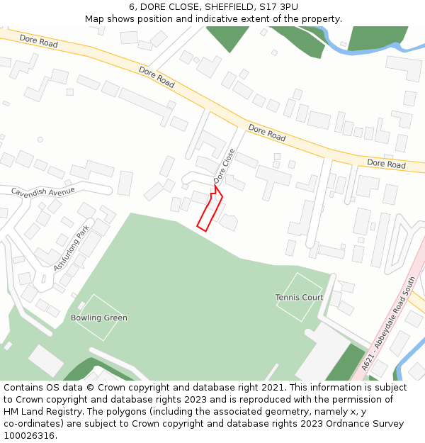 6, DORE CLOSE, SHEFFIELD, S17 3PU: Location map and indicative extent of plot