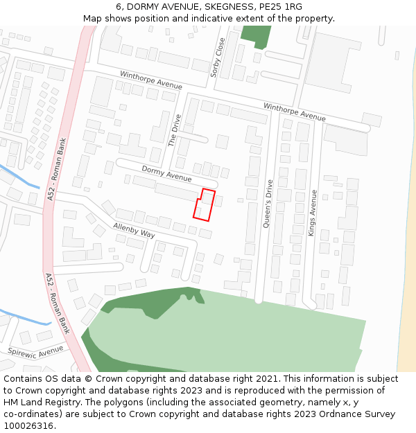 6, DORMY AVENUE, SKEGNESS, PE25 1RG: Location map and indicative extent of plot