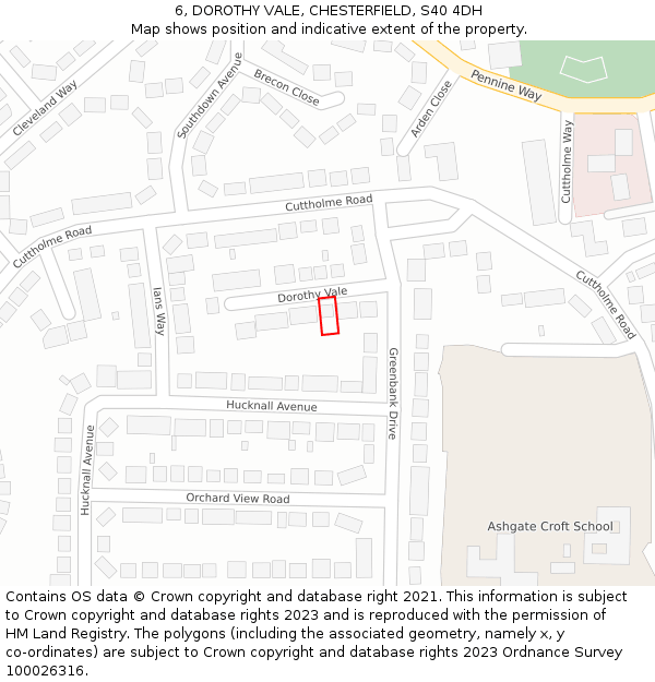 6, DOROTHY VALE, CHESTERFIELD, S40 4DH: Location map and indicative extent of plot