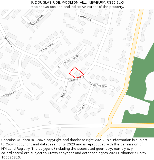 6, DOUGLAS RIDE, WOOLTON HILL, NEWBURY, RG20 9UG: Location map and indicative extent of plot