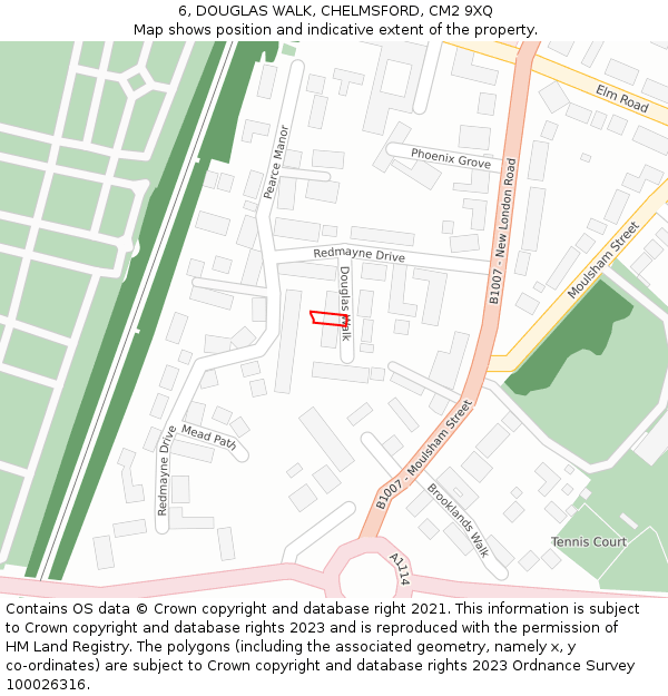 6, DOUGLAS WALK, CHELMSFORD, CM2 9XQ: Location map and indicative extent of plot