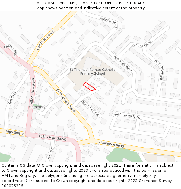 6, DOVAL GARDENS, TEAN, STOKE-ON-TRENT, ST10 4EX: Location map and indicative extent of plot