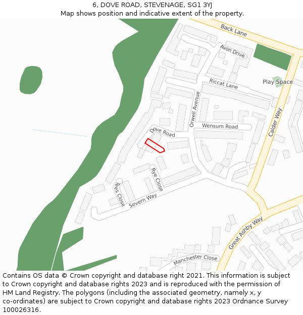 6, DOVE ROAD, STEVENAGE, SG1 3YJ: Location map and indicative extent of plot