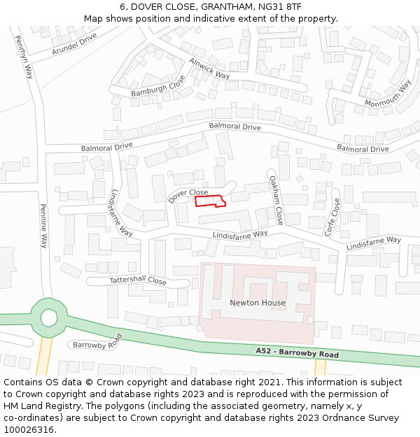 6, DOVER CLOSE, GRANTHAM, NG31 8TF: Location map and indicative extent of plot