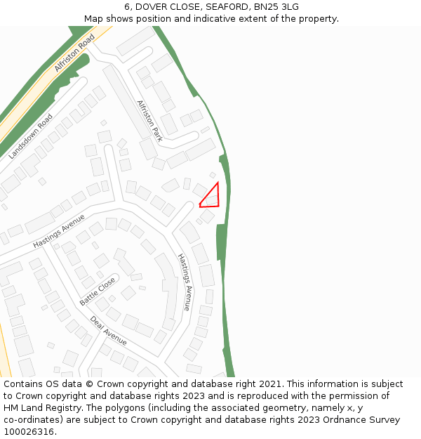 6, DOVER CLOSE, SEAFORD, BN25 3LG: Location map and indicative extent of plot