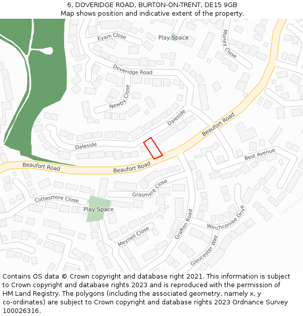 6, DOVERIDGE ROAD, BURTON-ON-TRENT, DE15 9GB: Location map and indicative extent of plot