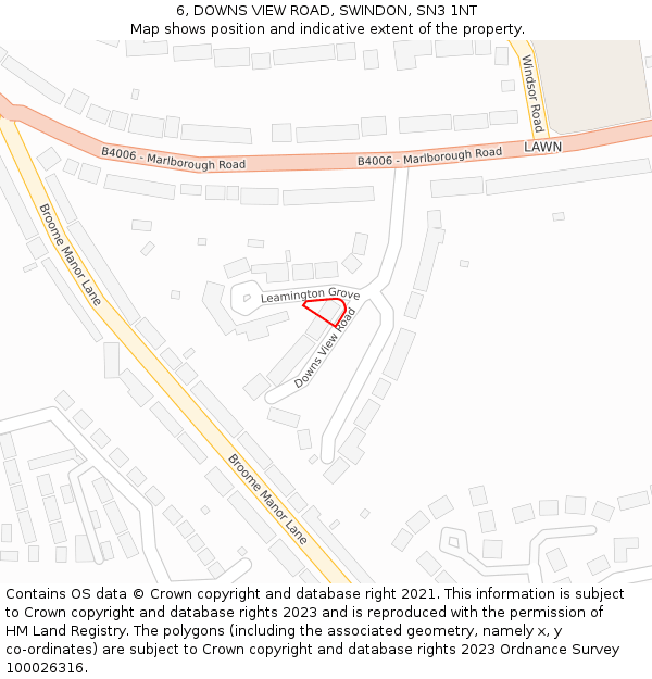 6, DOWNS VIEW ROAD, SWINDON, SN3 1NT: Location map and indicative extent of plot